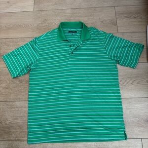 Pebble Beach Performance Green Striped Polo Shirt Large